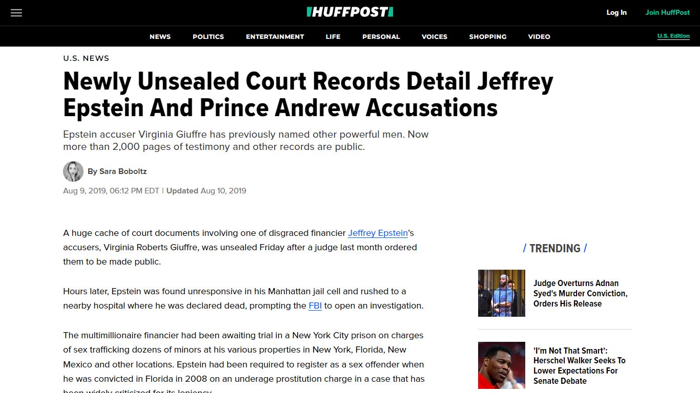 Newly Unsealed Court Records Detail Jeffrey Epstein And ... - HuffPost